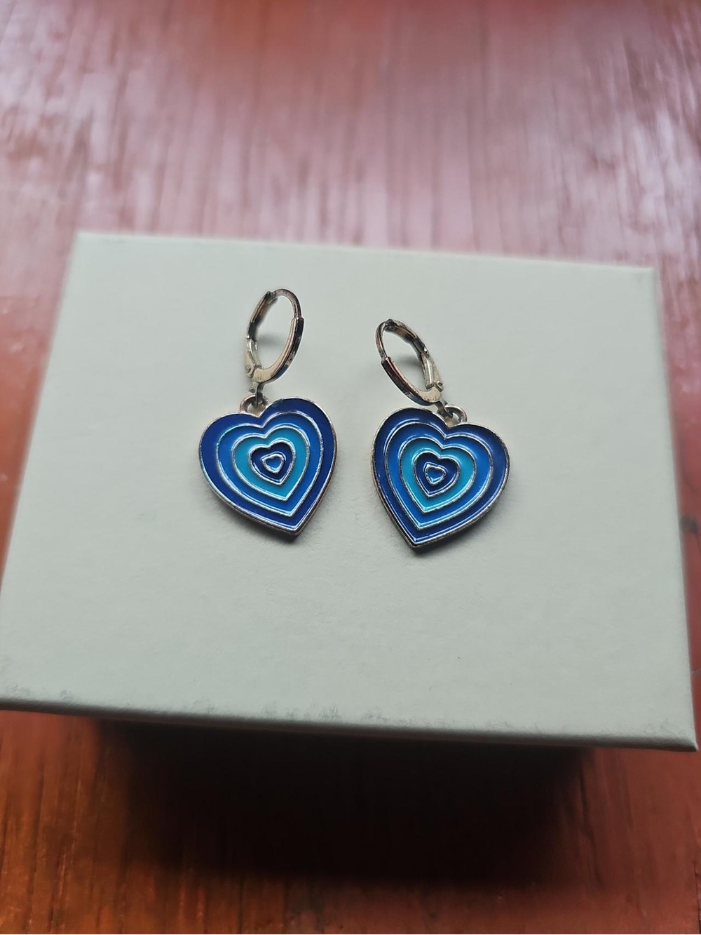 Blue Concentric Heart Drop Earrings